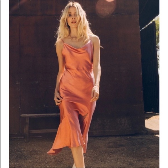 Skies Are Blue Dresses & Skirts - Satin Pink Formal Slip Cowl Neck Midi Dress Sz XS